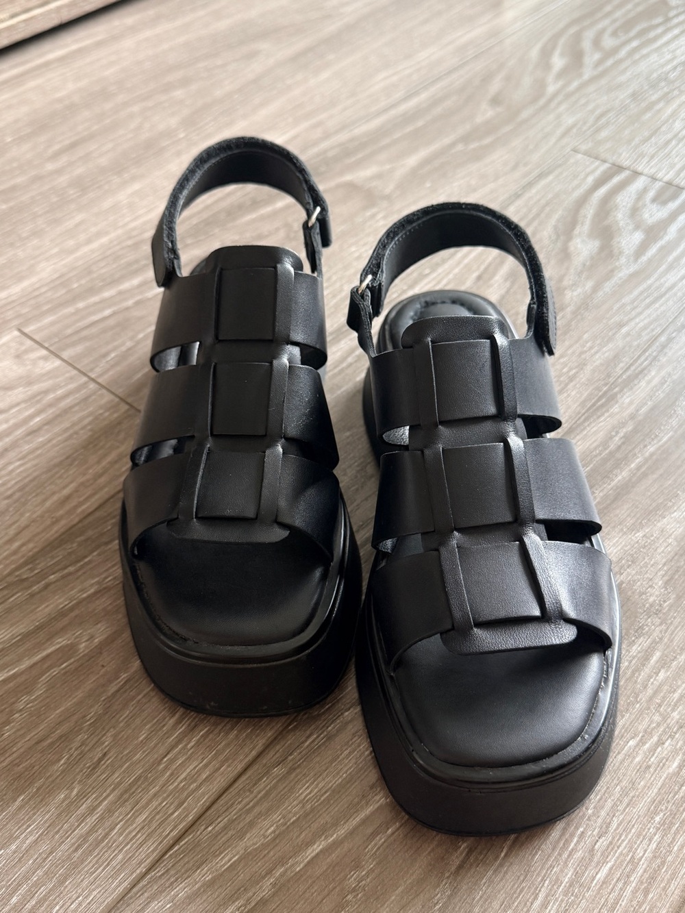 Vagabond Black Woven Leather Platform Sandals